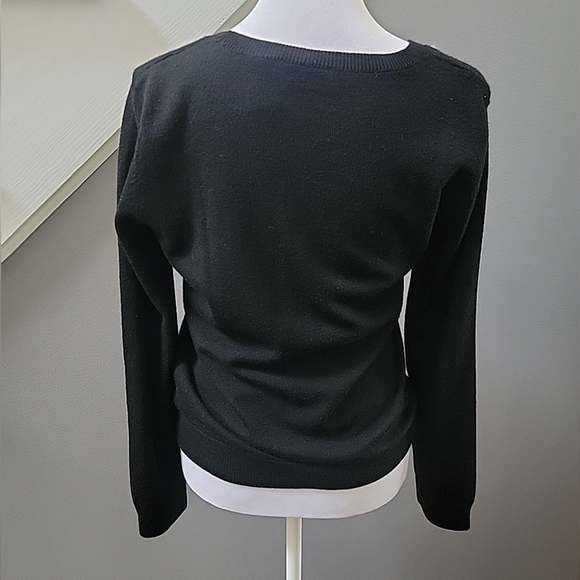 SAKS FIFTH AVENUE BLACK 100% Merino Wool Rose Pattern Crochet Luxury Small - Picture 4 of 5